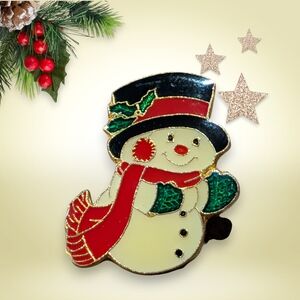 Festive Snowman Brooch with Red Scarf